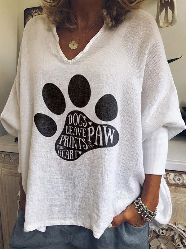 Ladies"Dogs Paw Leave Prints On Your Heart" Printed T-shirt