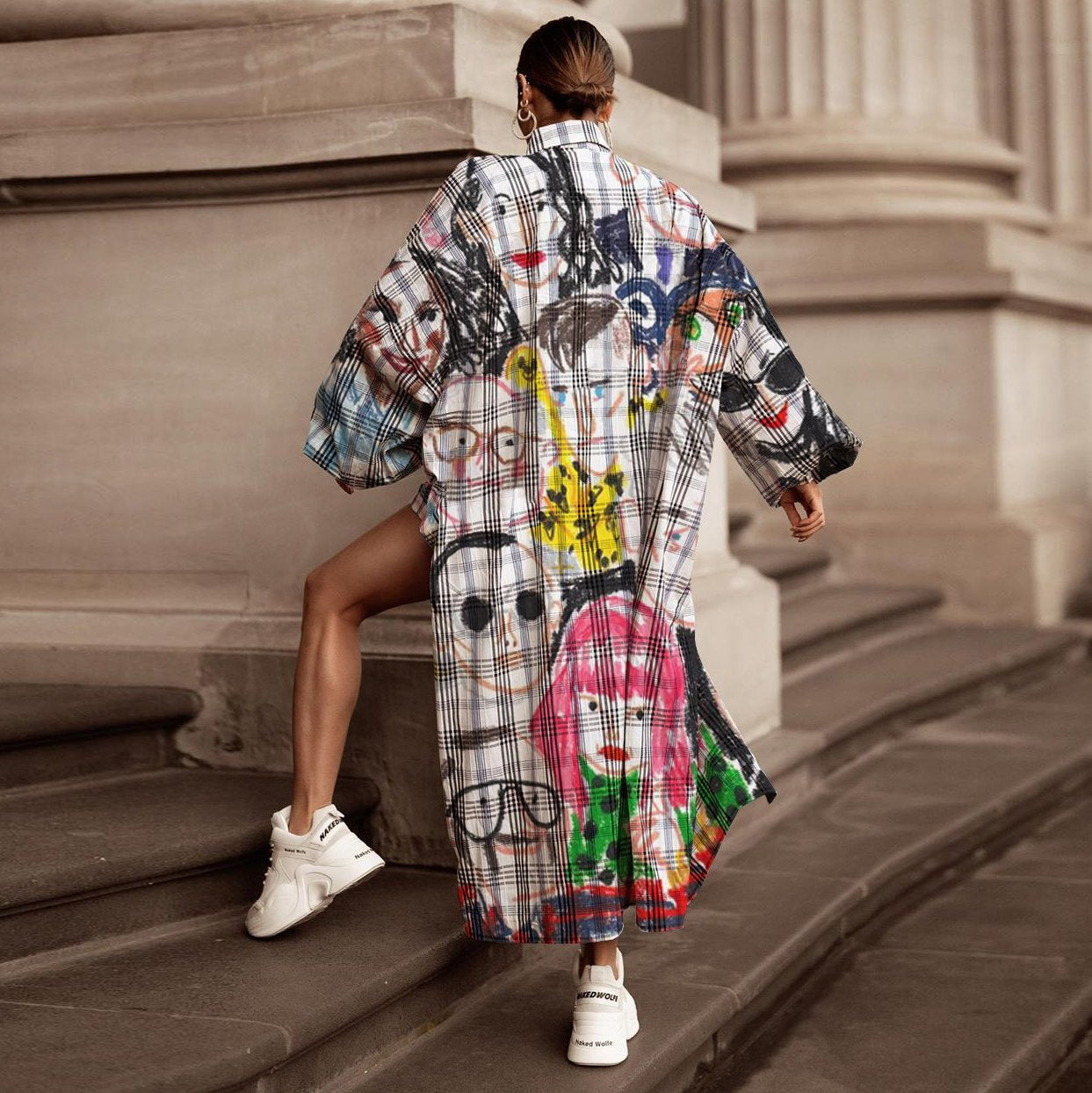 Ladies casual autumn and winter fashion face print trendy windbreaker suit