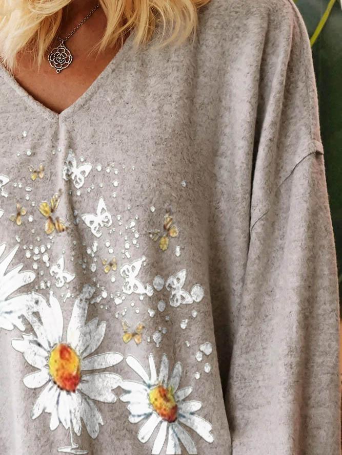 Women's Daisy Faith Print V-Neck Casual Top