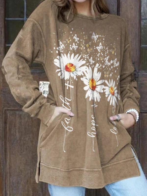 Women's Daisy Faith Printed Round Neck Comfortable Sweatshirt