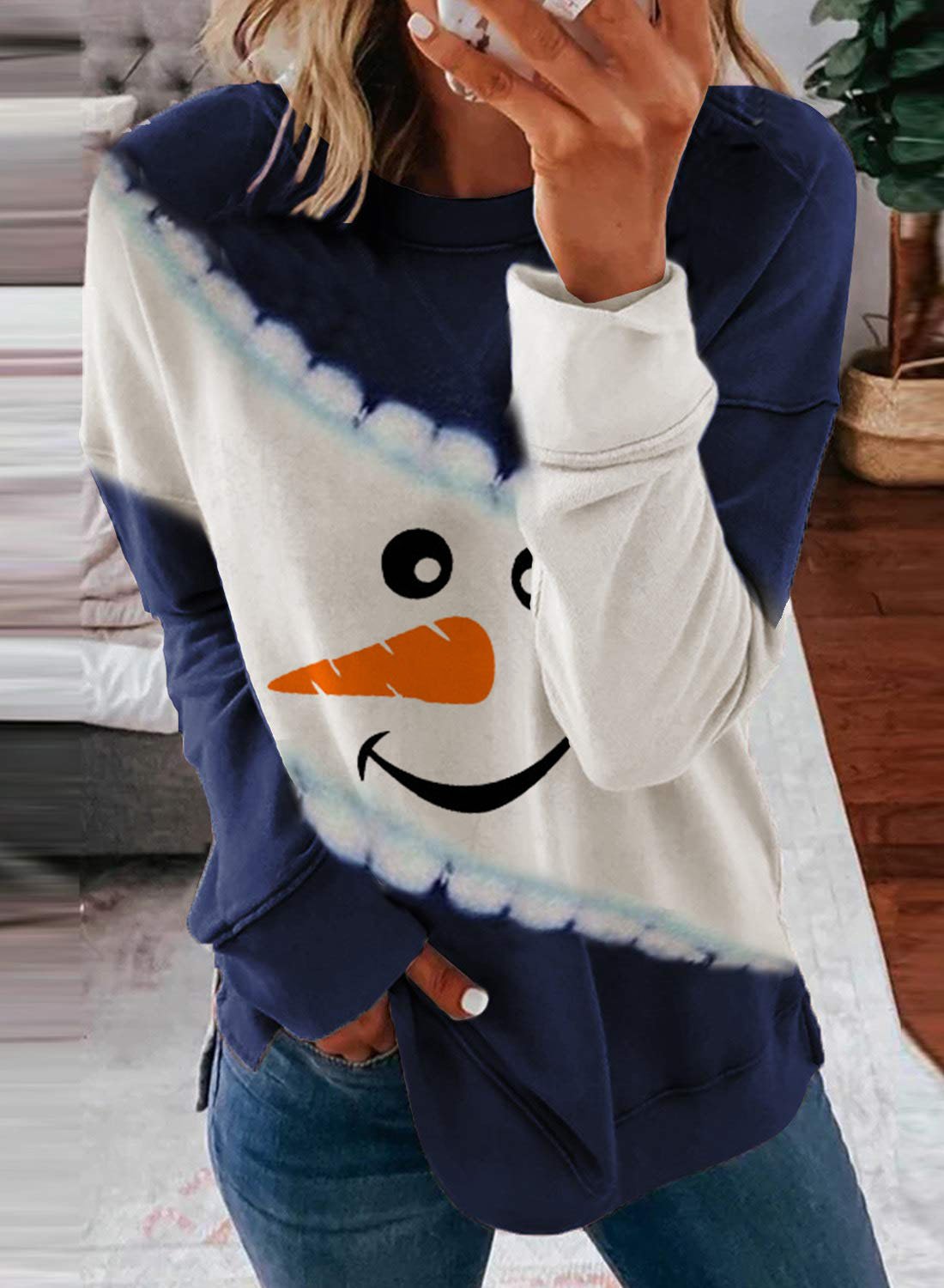 Ladies Christmas Snowman Print sweatshirt