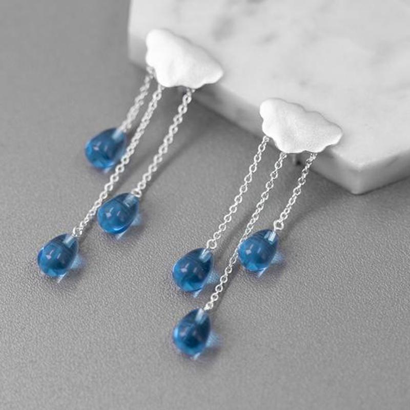 Women's cloud and blue drop shape earrings