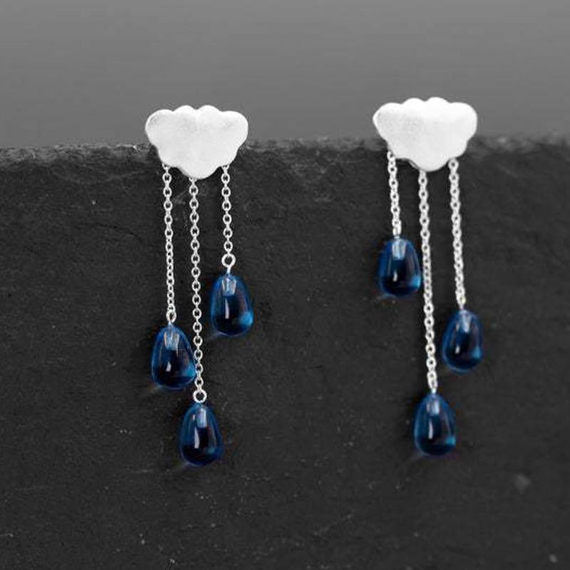 Women's cloud and blue drop shape earrings
