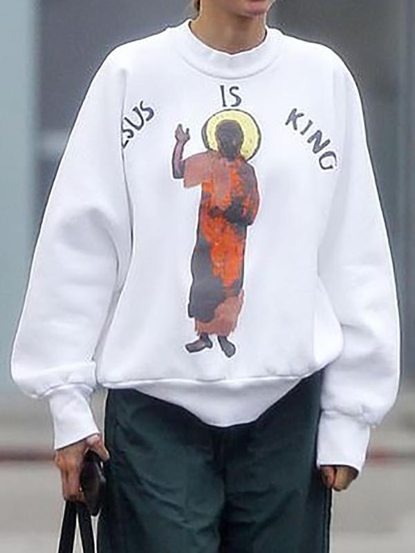 Jesus Is King Print Pullover Sweatshirt