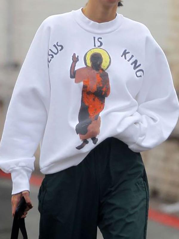 Jesus Is King Print Pullover Sweatshirt