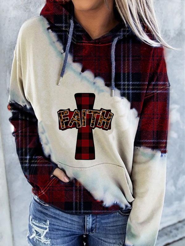Ladies faith cross print contrast casual sweatshirt