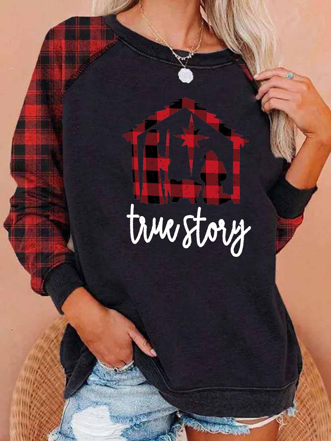 Women's TRUE STORY letter print sweatshirt