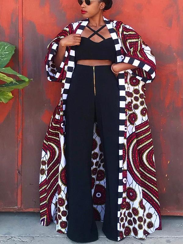 Women's Retro Ethnic Print Long Coat