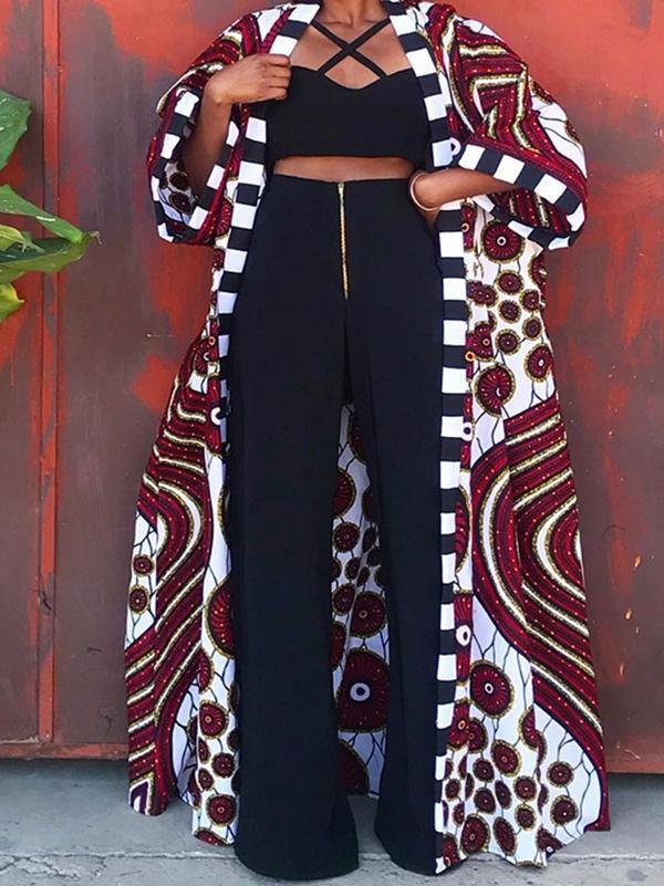 Women's Retro Ethnic Print Long Coat