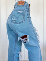 Load image into Gallery viewer, Women&#39;s Red Plaid Ripped Jeans
