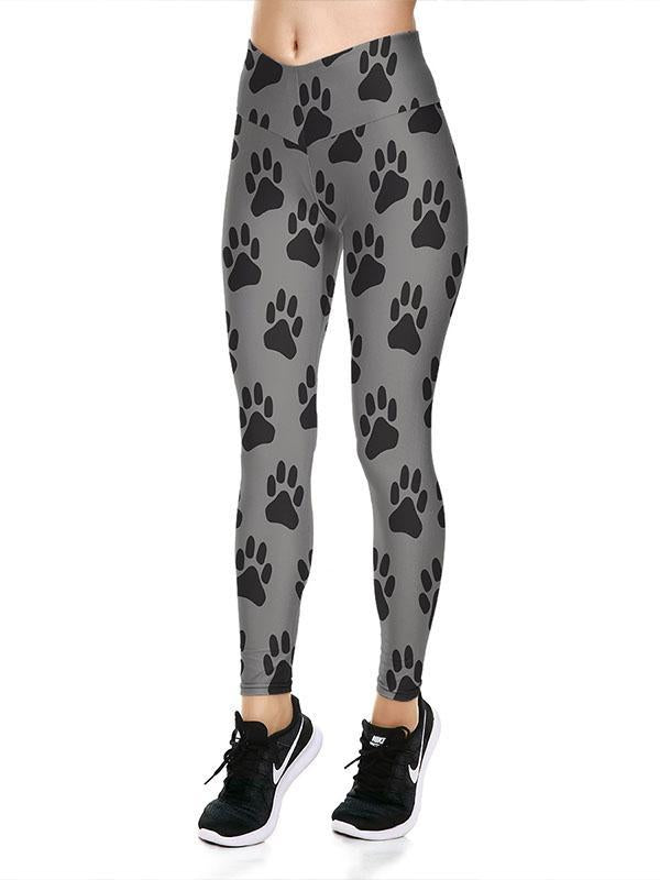 Dog's Paw Print Leggings High Waist Sports Pants-gray,5size