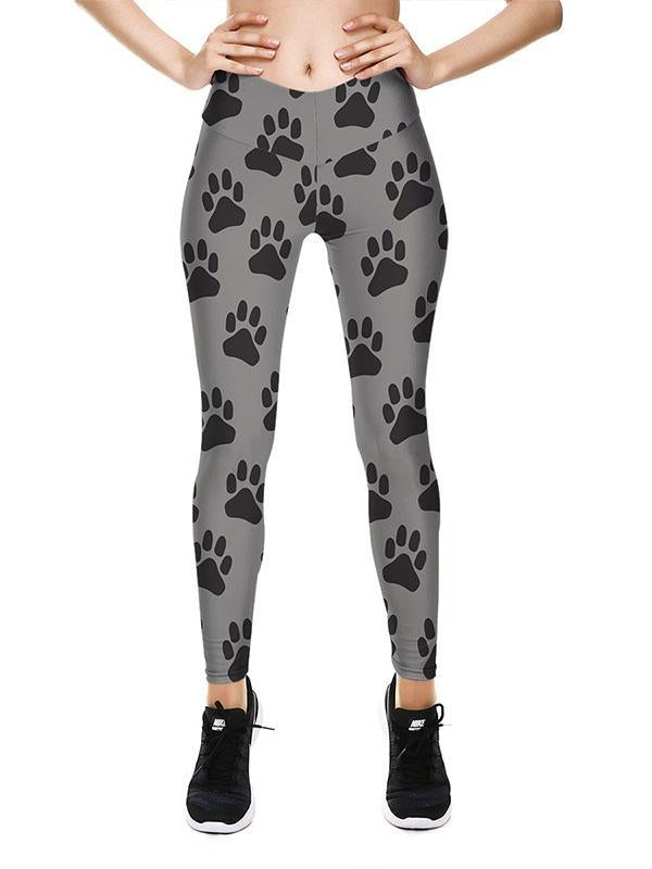Dog's Paw Print Leggings High Waist Sports Pants-gray,5size