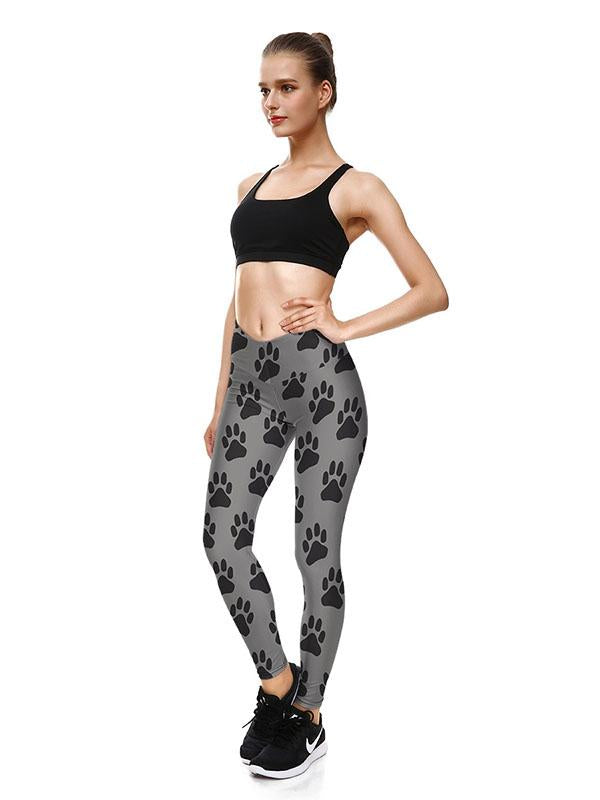Dog's Paw Print Leggings High Waist Sports Pants-gray,5size