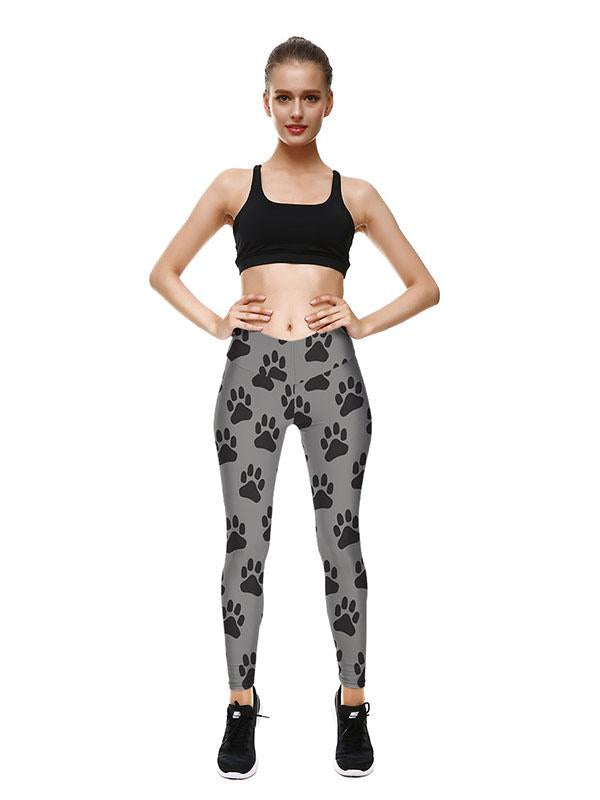 Dog's Paw Print Leggings High Waist Sports Pants-gray,5size