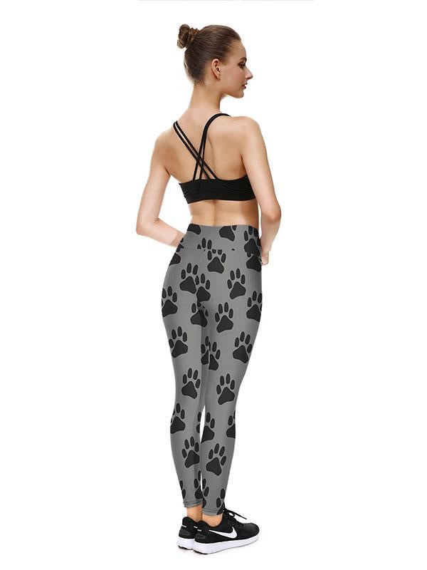 Dog's Paw Print Leggings High Waist Sports Pants-gray,5size