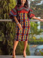 Load image into Gallery viewer, Women&#39;s Stretch Wrap Hip Ethnic Print Dress
