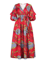 Load image into Gallery viewer, Women&#39;s Sexy V-neck Three-quarter Sleeve Printed Big Sleeve Dress
