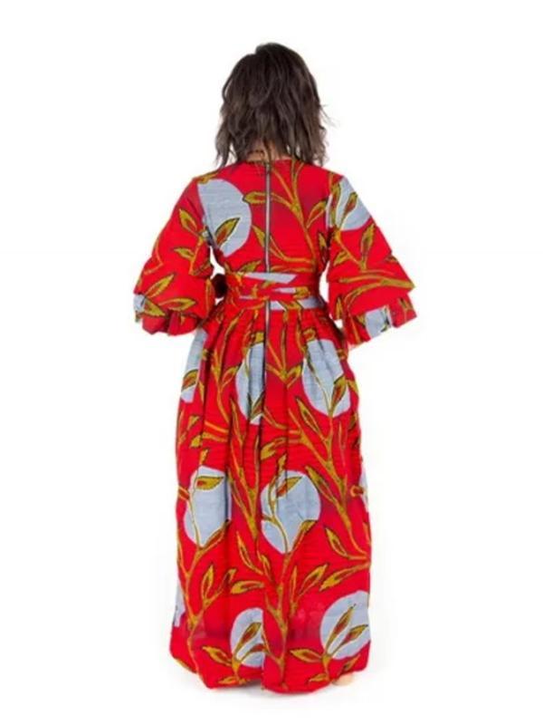 Women's Sexy V-neck Three-quarter Sleeve Printed Big Sleeve Dress