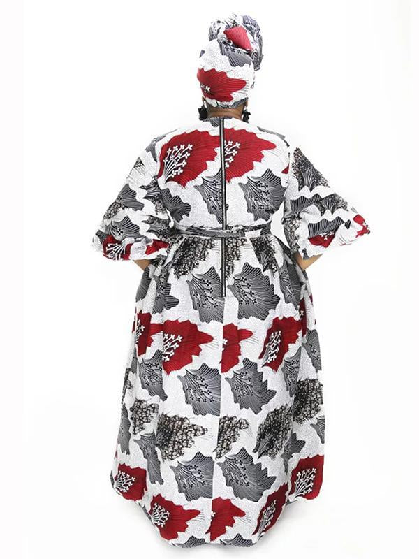 Women's Sexy V-neck Three-quarter Sleeve Printed Big Sleeve Dress