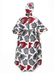Women's Sexy V-neck Three-quarter Sleeve Printed Big Sleeve Dress