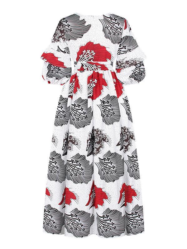 Women's Sexy V-neck Three-quarter Sleeve Printed Big Sleeve Dress