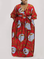 Load image into Gallery viewer, Women&#39;s Sexy V-neck Three-quarter Sleeve Printed Big Sleeve Dress
