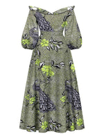 Load image into Gallery viewer, Women&#39;s Sexy One-neck Lantern Sleeve Peacock Print Dress
