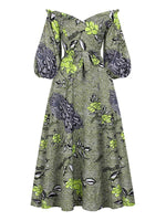 Load image into Gallery viewer, Women&#39;s Sexy One-neck Lantern Sleeve Peacock Print Dress
