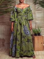Load image into Gallery viewer, Women&#39;s Sexy One-neck Lantern Sleeve Peacock Print Dress
