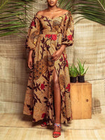 Load image into Gallery viewer, Women&#39;s Sexy One-neck Lantern Sleeve Peacock Print Dress
