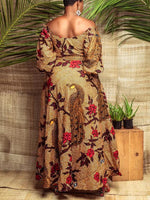 Load image into Gallery viewer, Women&#39;s Sexy One-neck Lantern Sleeve Peacock Print Dress
