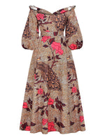 Load image into Gallery viewer, Women&#39;s Sexy One-neck Lantern Sleeve Peacock Print Dress
