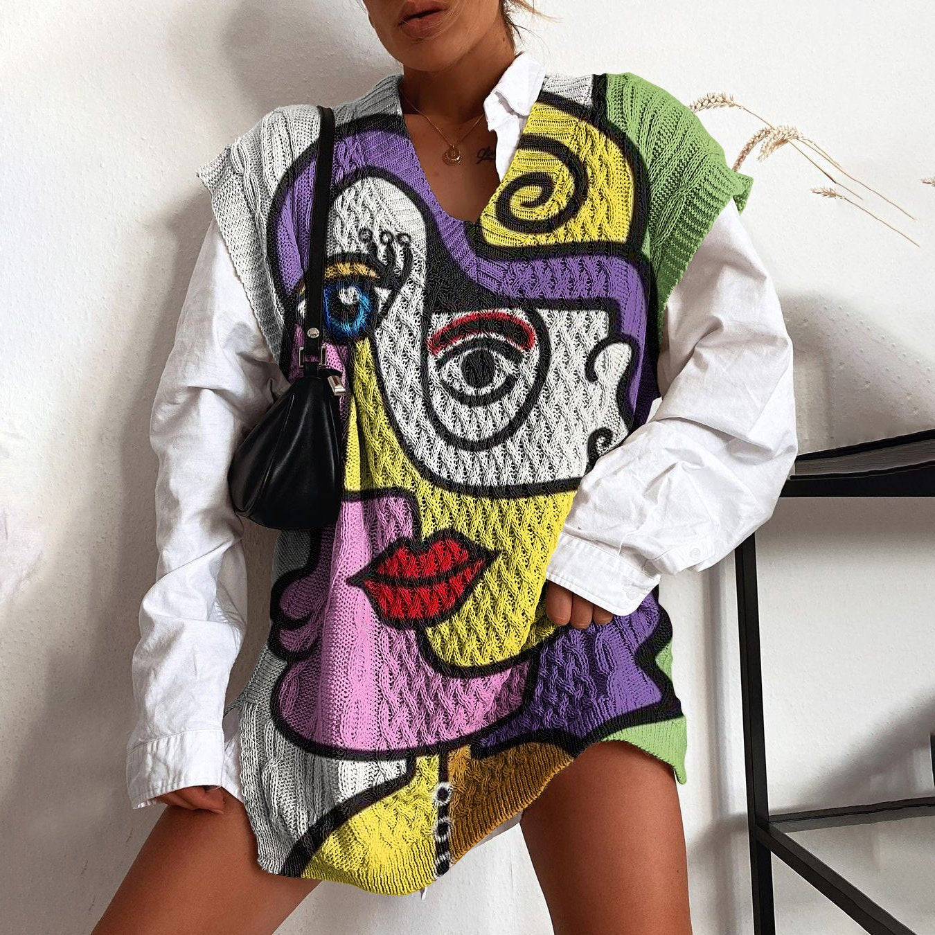 Ladies casual European and American casual knitted printed sweater