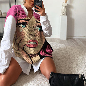Sweater character Thicken printing Slightly stretchy Knitted Full Retro Casual