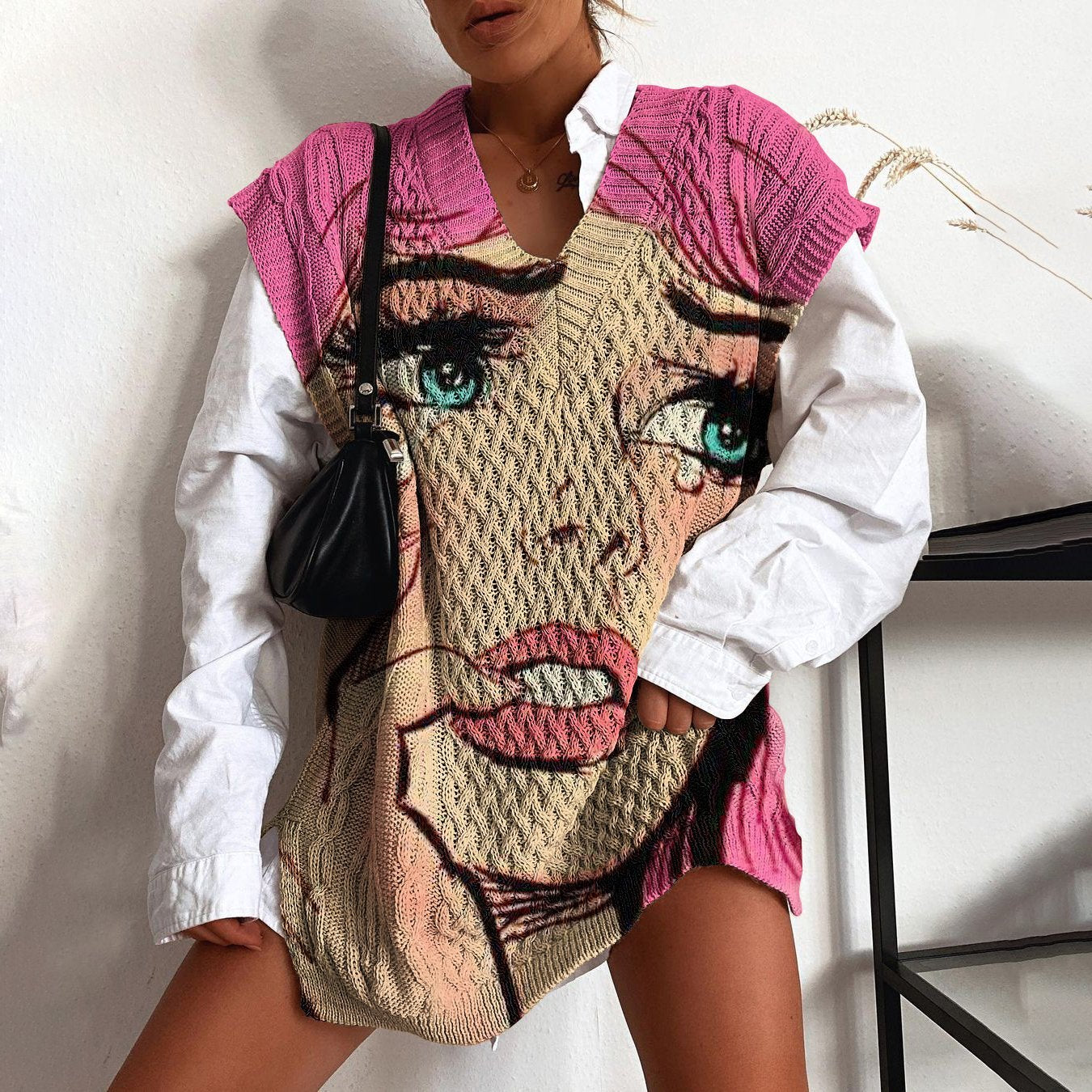 Sweater character Thicken printing Slightly stretchy Knitted Full Retro Casual