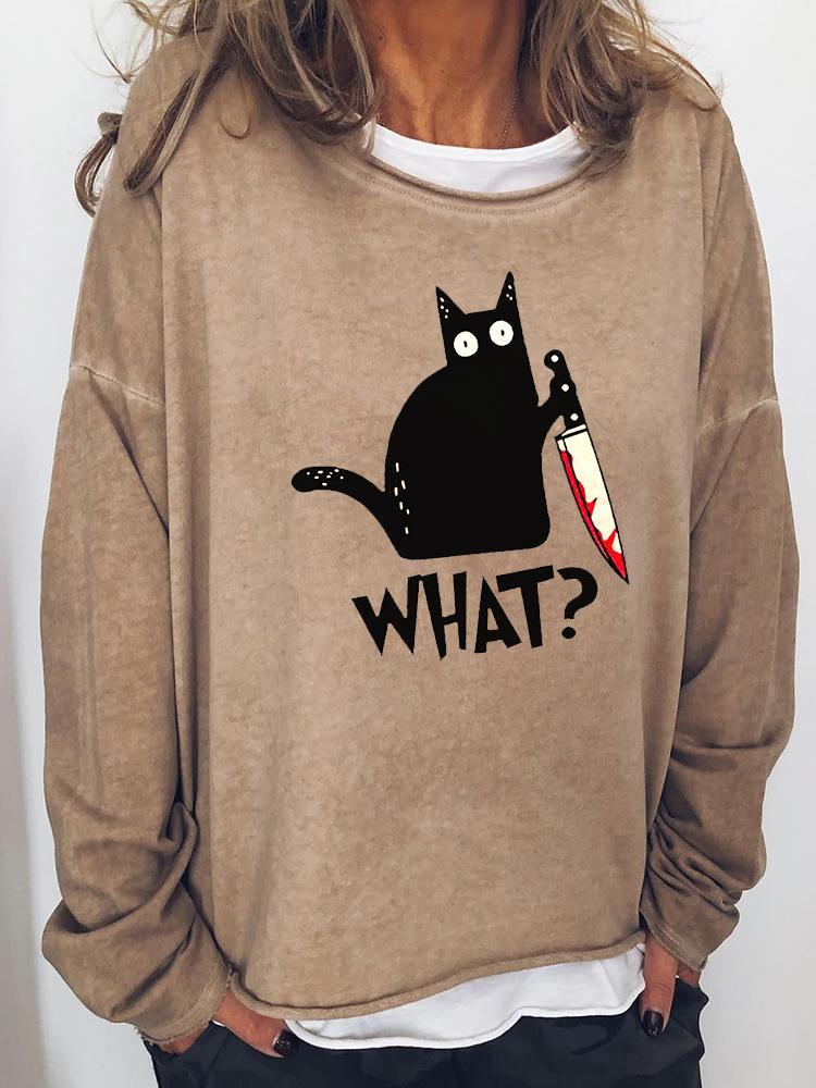 Women's Halloween Funny Murderous Cat Print Casual Sweatshirt