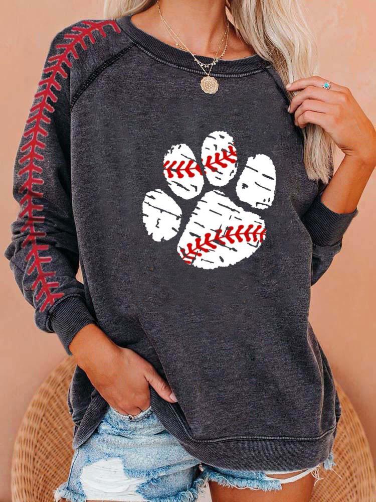 Ladies Baseball Dog Paw Print Sweatshirt