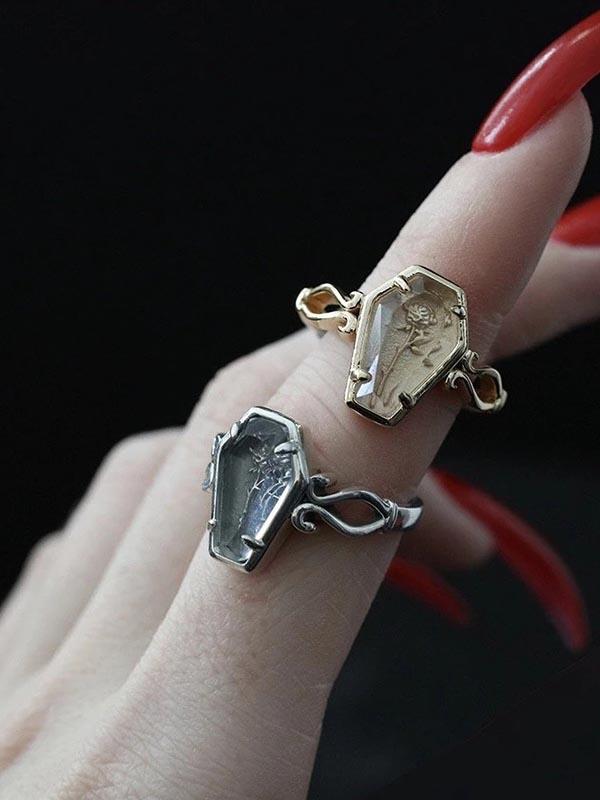 Ladies Rose Coffin Ring
