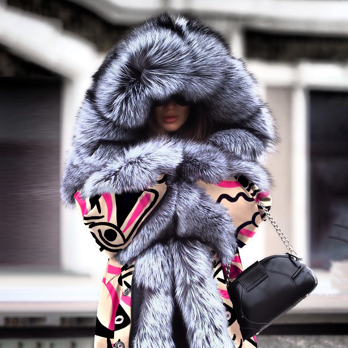 Ladies casual fashion autumn and winter street shooting overclocking parka coat