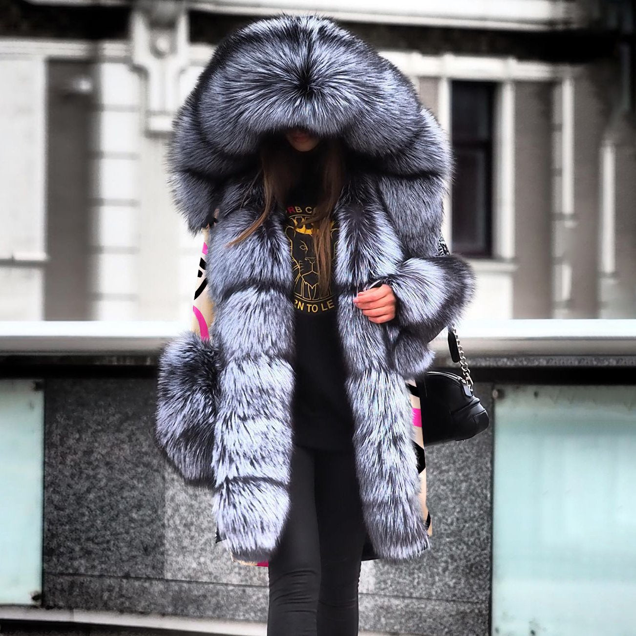 Ladies casual fashion autumn and winter street shooting overclocking parka coat