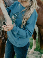 Load image into Gallery viewer, Western Denim Print Long Sleeve Pullover
