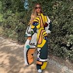 Load image into Gallery viewer, Ladies casual European and American retro portrait printed sweater suit
