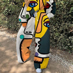 Load image into Gallery viewer, Ladies casual European and American retro portrait printed sweater suit
