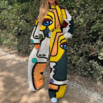 Load image into Gallery viewer, Ladies casual European and American retro portrait printed sweater suit
