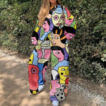 Load image into Gallery viewer, Ladies casual European and American portrait printed sweater suit
