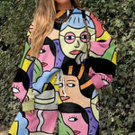 Load image into Gallery viewer, Ladies casual European and American portrait printed sweater suit
