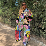 Load image into Gallery viewer, Ladies casual European and American portrait printed sweater suit
