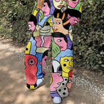 Load image into Gallery viewer, Ladies casual European and American portrait printed sweater suit
