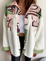 Load image into Gallery viewer, Fashion casual pocket printing stitching lambswool jacket
