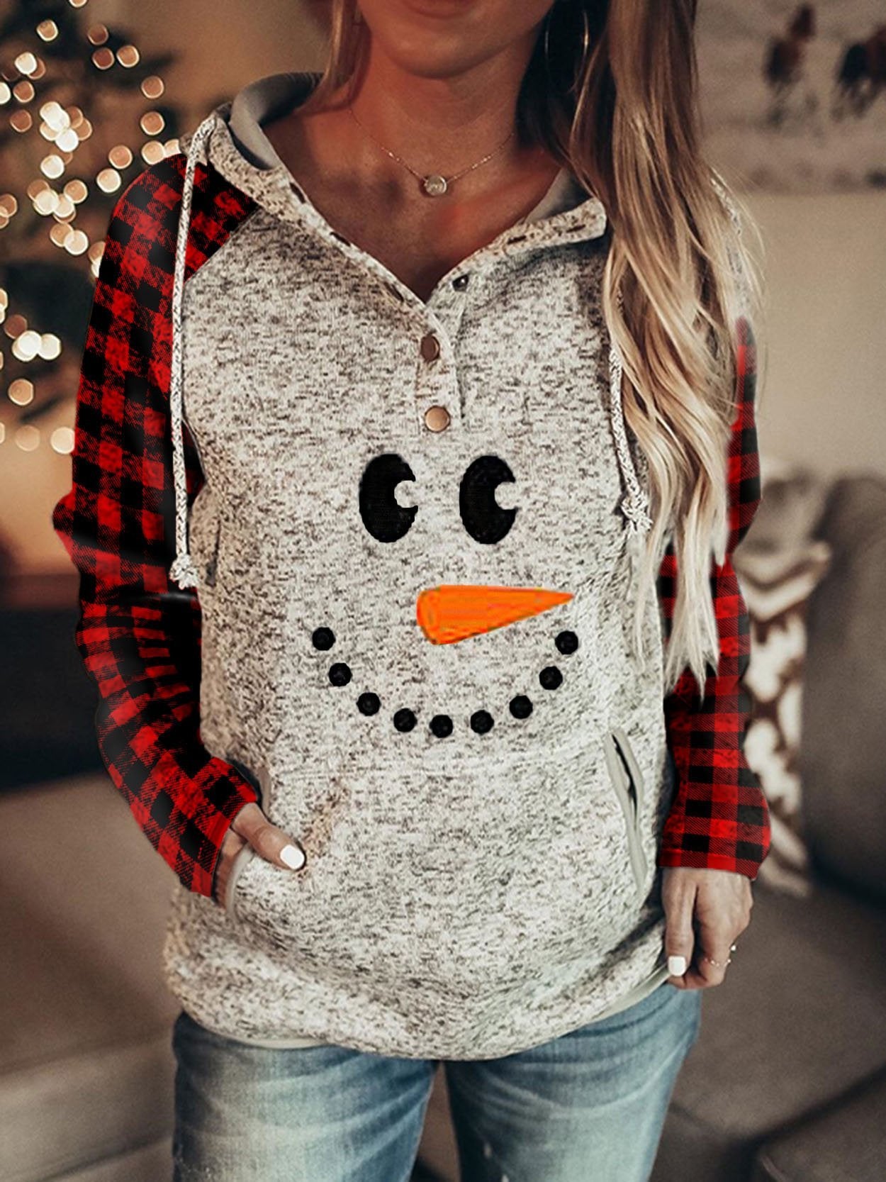 Ladies Christmas Snowman Print Sweatshirt